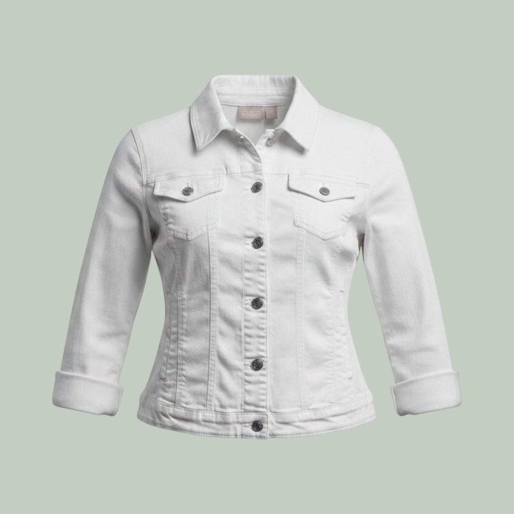 Coastal Nautical Stretch Denim Trucker Jacket Womens 2 White Chicos